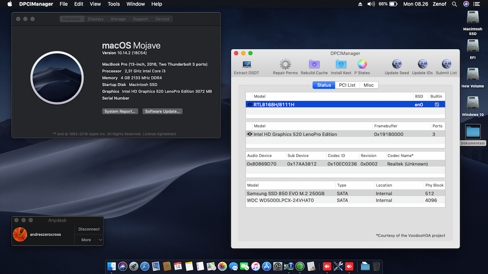 Success Hackintosh macOS Mojave 10.14.2 Build 18C54 at Lenovo Ideapad V310-14ISK